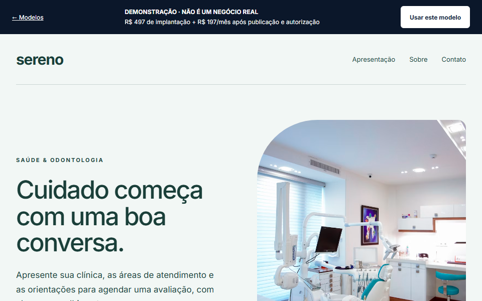 Captura do modelo Sereno para Saúde e odontologia